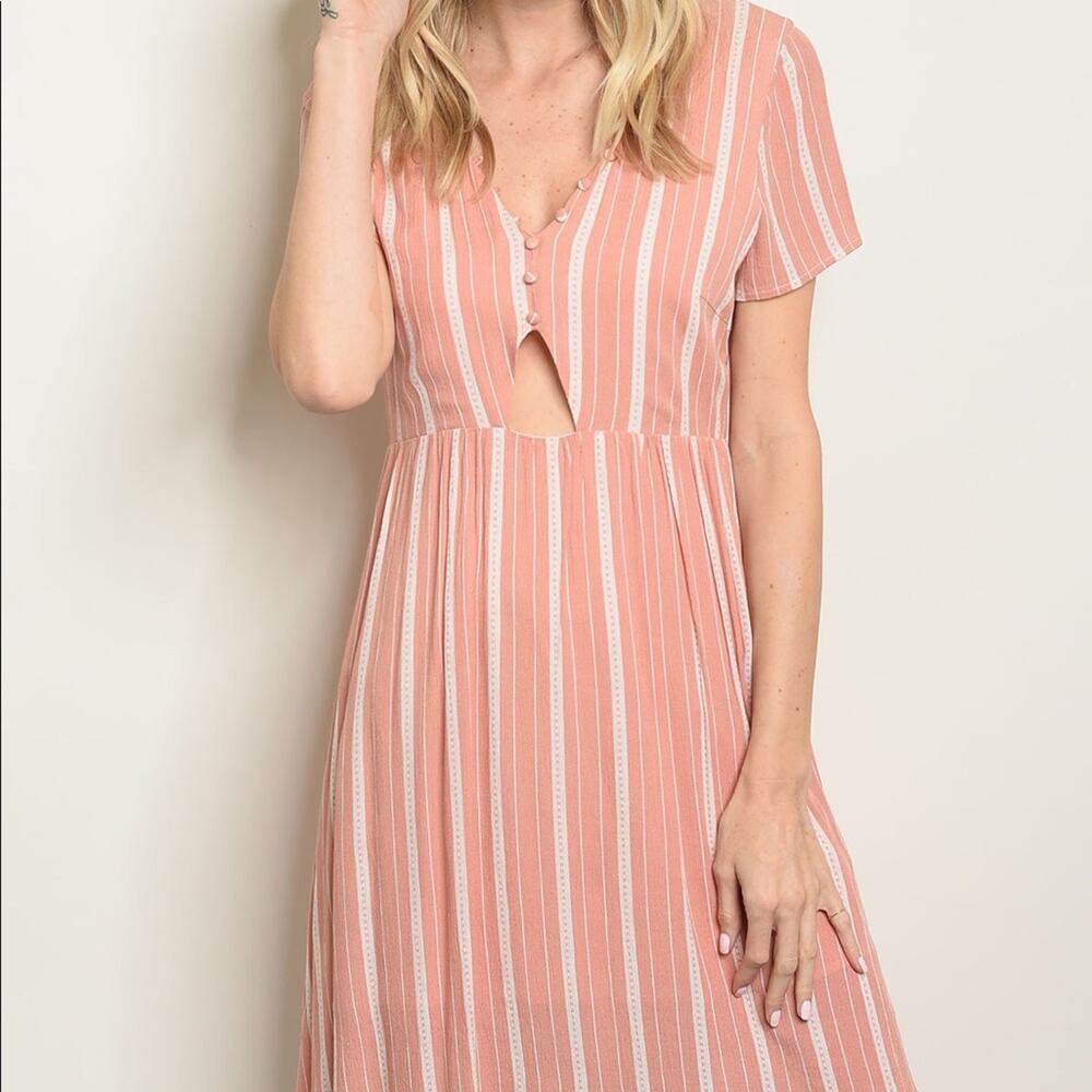 Short Sleeve Dress Striped V-Neck Tunic